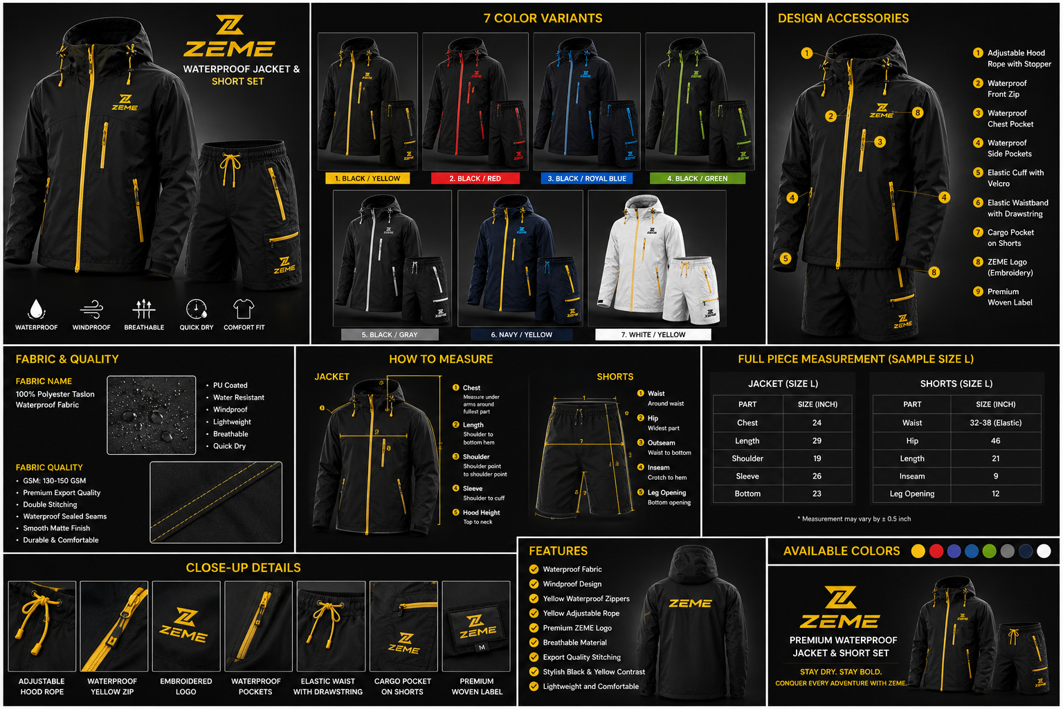 ZEME Premium Waterproof Jacket &amp;amp;amp;amp;amp;amp;amp; Short Set